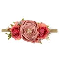 Bandeau bébé en nylon avec fleurs en tissu rose poudré et fuchsia ornées de perles - Rose Poudré (HFL56-16)