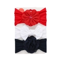 Pack de 3 diademas infantiles con flor roja, lazo blanco y pétalos azul marino en cartón - Rojo/Blanco/Azul Marino (DP326-1)