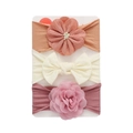 Set de 3 diademas para bebé con flores de gasa rosa naranja y lazos suaves - Rosa Naranja/Blanco Crema/Rosa Roble (DP326-3)