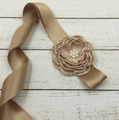Elegant champagne satin flower belt with pearl center for wedding dress or maternity photo - Khaki