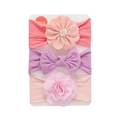 Set de tres diademas para bebé con flor coral y lazo púrpura sobre nylon suave - Rojo Coral/Púrpura/Rosa Claro (DP326-4)