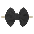 Classic black bow baby headband with ribbed texture and high-stretch nylon band - Black