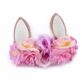 Bandeau oreilles de lapin avec roses roses et fleurs violettes sur ruban en nylon - Oreilles de Lapin en Feutre avec Fleurs de Soie Roses Violettes (MX007-24)