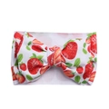 Close-up of white baby headband with red strawberry prints and large bow detail - White Red Strawberry (KK14-183#)