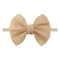 Infant nylon headband with beige waffle knit bow accessory for baby girls - Off White
