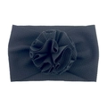 Bandeau large noir élastique avec fleur en tissu 3D et texture côtelée pour enfant - Noir