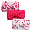 Three-piece baby headbands set featuring large bows and waffle knit fabric with prints - Lip Pink Heart Print Set (KK14-119+KK01-17+KK14-184)