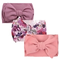 Detailed texture of waffle knit baby bow headbands in solid colors and floral prints - Dusty Pink Orange-Pink Purple Floral Set (KK01-50+KK14-89+KK01-16)