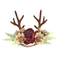 Bandeau de Noël avec bois de renne, rose rouge et baies dorées sur ruban nylon - Bois de Cerf Flocage avec Grande Rose Rouge Foncé Style Noël (HFL123)