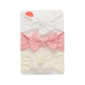 Baby headband set of three with white flower, pink bow and beige rose styles - White/Pink/Rice Yellow (DP326-8)