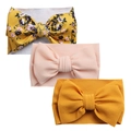 Detailed set of baby bow headbands featuring floral patterns and waffle texture fabrics - Floral Pink Ginger Set (KK14-180+KK01-3+KK01-43)