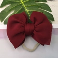 Elastic baby headband featuring a large double-layered burgundy space cotton bow tie - Burgundy