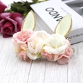 Diadema floral para bebé con astas de reno y orejas de conejo regalo Navidad - Flores de Tela Rosa Claro con Orejas de Conejo Verde Claro (MX007-3)