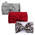 Three-pack baby headbands featuring red, grey knit and leopard print large bows - Grey Red Leopard Set (KK01-9+KK01-21+KK14-178)