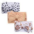 Three-piece baby bow headbands featuring polka dot, solid apricot, and rainbow patterns - Polka Dot Apricot Rainbow Set (KK14-190+KK01-31+KK14-193)