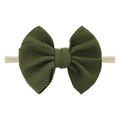 Deep green textured knit bow baby headband with soft white nylon elastic band for infants - Army Green