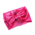 Elastic baby headband with large dark pink velvet bow and matching stretchy knit fabric band - Rose Red