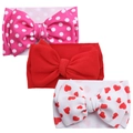 Three-piece baby bow headband set in waffle texture fabric with red heart and polka dots - Rose Dot Red Heart Set (KK14-196+KK01-20+KK14-184)