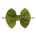 Olive green waffle texture bow headband for baby girls with high elastic nylon band - Forest Green