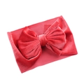 Solid bright red velvet bow headband for infants with elastic soft fabric texture - Deep Watermelon Red
