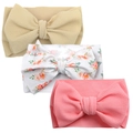Three-piece baby headband set with large waffle texture bows in solid and floral prints - Khaki Floral Pink Set (KK01-7+KK14-14+KK01-19)