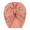 Elastic peach pink baby turban hat with textured bubble fabric and large bow decoration - One Size / Off White