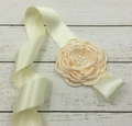Elegant cream satin sash with handmade fabric flower and pearls for maternity photography - Beige