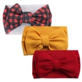 Three-piece baby headband set featuring plaid, yellow, and red waffle knit bow details - Plaid Ginger Wine Set (KK14-231+KK01-43+KK01-21)