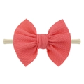 Coral pink waffle fabric bow headband for babies with a nude high-elastic nylon band - Deep Watermelon Red