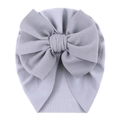 Light grey bubble knit baby turban hat with a large bow for infants and toddlers - One Size / Light Gray