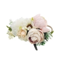 Floral baby headband with soft pink peonies and white daisies on a stretchy nylon band - Pink Pastoral Rose Style (HH09-3)