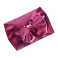Deep burgundy velvet bow headband for infants with high-elastic ribbed fabric band - Fuschia