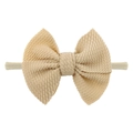 Infant nylon headband with beige waffle textured bow, soft stretchy hair accessory - Khaki