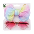 Kids heart sunglasses with pink gradient lenses and rainbow bow headband set on card - Rainbow Gradient (DP029-2)