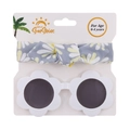 Detail of baby flower sunglasses and daisy print knotted headband on a card holder - Grey Daisy Pattern (DP028-2)