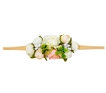 Detailed view of handmade floral baby headband with creamy white and soft pink 3D flowers - Off-white Pink Daisy Style (HH150)
