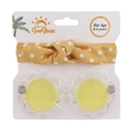 Close-up of baby sunflower sunglasses and yellow polka dot headband set on a display card - Yellow Polka Dot Pattern (DP028-3)
