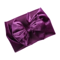 Dark purple velvet bow baby headband with elastic ribbed fabric for infant girls - Deep purple
