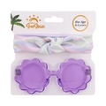 Dettaglio degli occhiali da sole a fiore viola e fascia a righe per bambini 0-4 anni - Motivo a Righe Macaron (DP028-5)