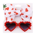 Close-up of red heart sunglasses and matching bow headband on a white display card - Red Heart (DP029-6)