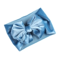 Light blue velvet baby headband featuring a large soft bow for girls and infants - Lake Blue