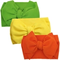 Three-piece baby bow headband set in green, yellow, and orange ribbed knit fabric - Grass Green Bright Yellow Orange Set (DP022-9)