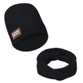 Winter children's 2-piece set featuring black knit hat and neck warmer with leather patch - Black (DP324-1)