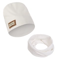 Winter 2-piece white ribbed knit set for children featuring a cozy beanie and infinity scarf - White (DP324-2)