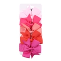 Detalle de 5 pinzas para el cabello con lazos de cinta falla degradados en tarjeta blanca - Mezcla Degradado Rosa (DP034-11)