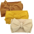 Three-piece infant headbands featuring textured waffle knit fabric and large hand-tied bows - Tan Ginger Beige Set (DP022-7)