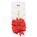 Detalle de lazos para el pelo de cinta de grogrén rojos y blancos en cartón guía - Mezcla Blanco Puro y Rojo Brillante (DP034-7)