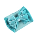 Teal blue velvet bow headband for infants with a soft elastic wide band design - Aqua Blue