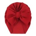 Infant bubble fabric turban hat with large bow in bright red for girls aged 0-5 years - One Size / Burgundy
