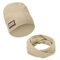 Khaki ribbed knit 2-piece set with beanie and neck warmer for winter warmth - Khaki (DP324-7)